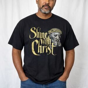 Shine With Christ T-Shirt Black Gold Glitter Graphic Gildan Tee Size L Easter